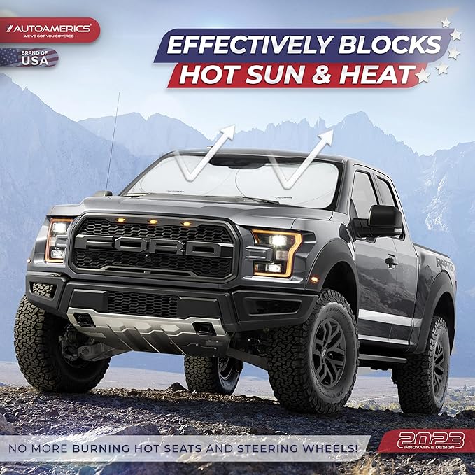 Autoamerics 1-Piece Windshield Sun Shade Standard Silver Foldable Car Front Window Sunshade for Most Cars SUV Truck - Heat Blocker Visor Protector Blocks Max UV Rays and Keeps Your Vehicle Cool Medium
