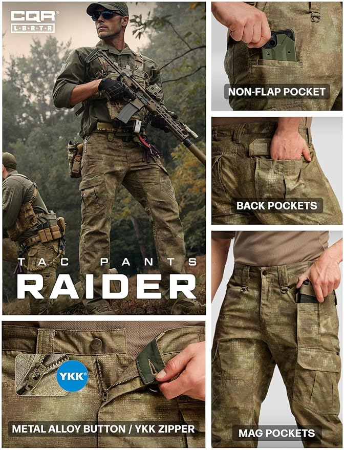 CQR Men's Tactical Pants, Water Resistant Ripstop Cargo Pants, Lightweight EDC Work Hiking Pants, Outdoor Apparel