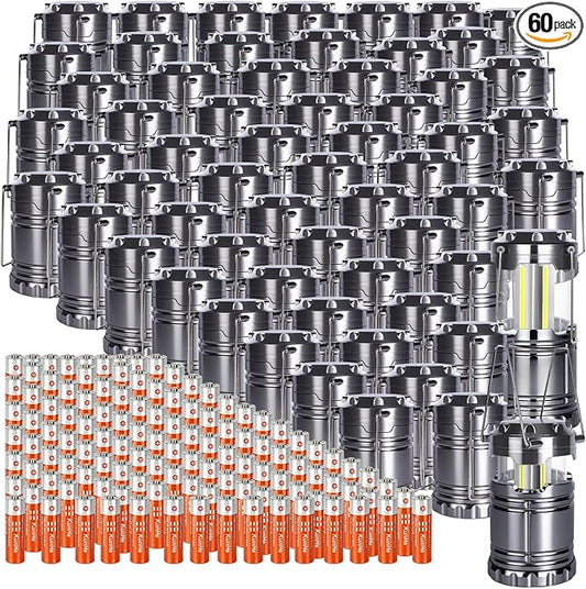 KUNHE LED 60 Pack Camping Lantern Battery-Operated (Includes 180 AA Alkaline Batteries) 350 lumens IPX4 Waterproof Lanterns for Power Outages Emergency Hurricane Storm Outdoor Camping