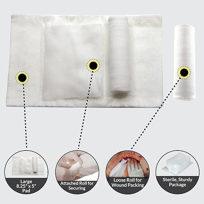 Ever Ready First Aid EverStop First Aid Blood Stopper Compress Multi-Purpose Wound and Trauma Dressing- 12 Pack