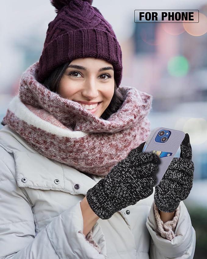 Geyoga 2 Pairs Women's Winter Touch Screen Gloves Soft Warm Fleece Lined Knit Elastic Cuff Winter Texting Gloves