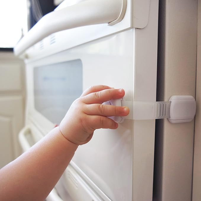 Child Safety Cabinet Locks (10 Pack) – Adjustable Baby Proofing Strap Latches with Strong 3M Adhesive – No Drill Childproof Locks for Drawers, Cabinets, Fridge, Door, Closet, White