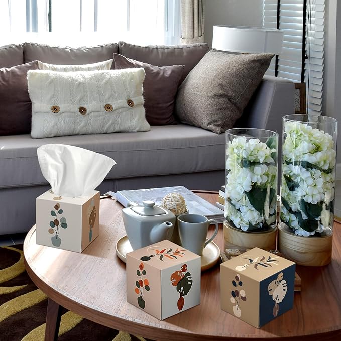 12 Pack Fall Vase Illustration Facial Tissues Cube Face Boxes 600 Sheets 3 Ply Small Square Tissues Bulk for Car Bedroom Supplies