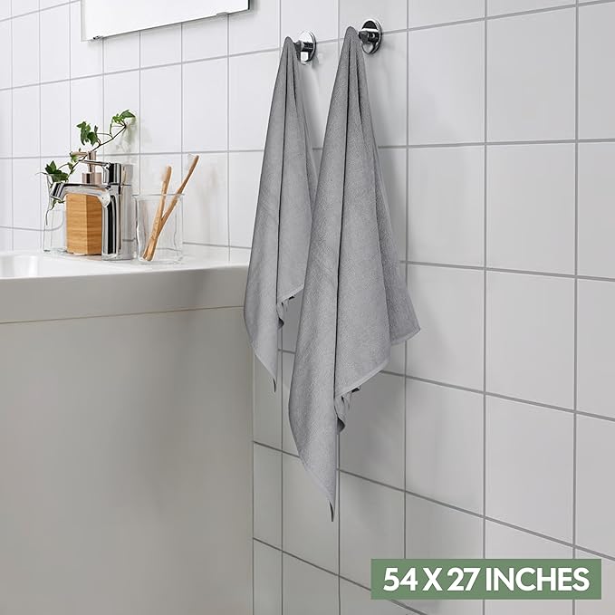 EcoNour 4 Pack Grey Bath Towels | 27x54 Inch Cotton Towel Set for Bathroom, Gym, Spa & Travel | Soft, Quick-Drying, Lightweight & Absorbent Towels for Daily Use