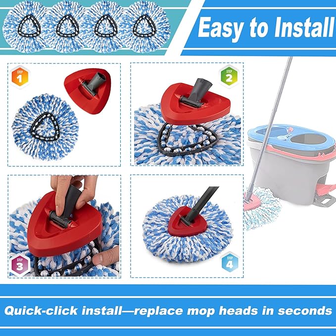 2 Pack Spin Mop Replacement Head, Only Fit for RinseClean 2-Tank System, Microfiber Spin Mop Refill Head Replacement Easy Wring Mop,Spinning Mop Replace Head for Floor Cleaning