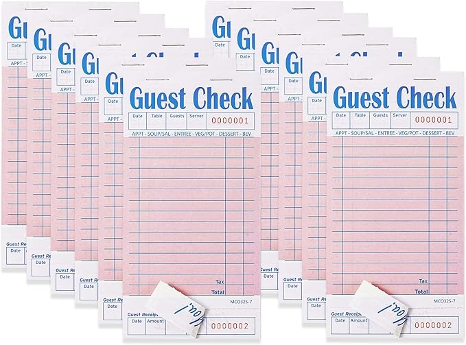12 Pack Pink Guest Checks Books for Servers Server Note Pads, Waiter Checkbook, Waitress Notepad for Restaurants, Paper Checks 50 Sheets/Pack, 600 Total Tickets