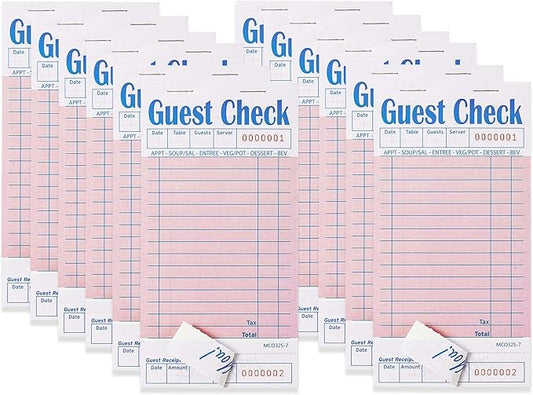 12 Pack Pink Guest Checks Books for Servers Server Note Pads, Waiter Checkbook, Waitress Notepad for Restaurants, Paper Checks 50 Sheets/Pack, 600 Total Tickets