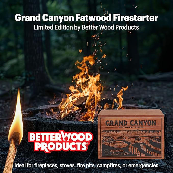 Better Wood Products Limited Edition Protect The Parks Series All Natural Fatwood Fire Starter Sticks, 13 Pound Wooden Crate, Grand Canyon