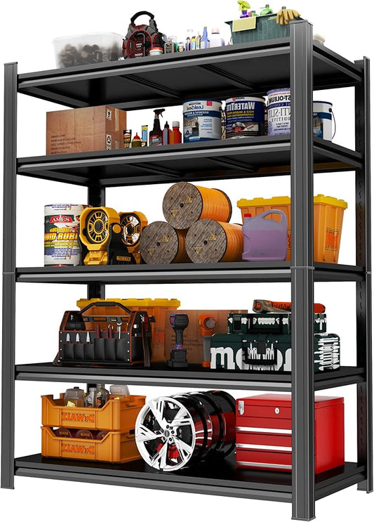 78" H Garage Shelving, 2500 LBS Heavy Duty Storage Shelves, Adjustable 5 Tier Metal Shelving Unit, Standing Shelf for Storage, Industrial Metal Utility Shelves for Workshop, Basement, Home Office
