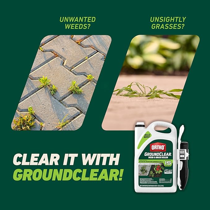 Ortho GroundClear Weed and Grass Killer with Comfort Wand, Kills Dandelions, Chickweed, Crabgrass, Moss and More in Patios and Landscapes, OMRI Listed, 1 gal.