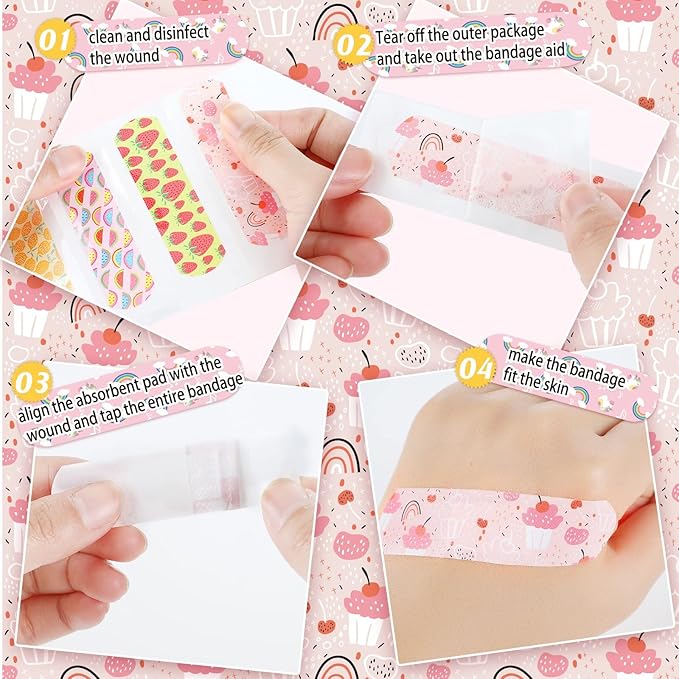 Patelai 300 Pieces Kids Bandages Bulk 10 Styles Children's Adhesive Flexible Colorful Cute Cartoon Bandages Waterproof Breathable Stickers Protection Care Cuts for Girls Boys(Cute)