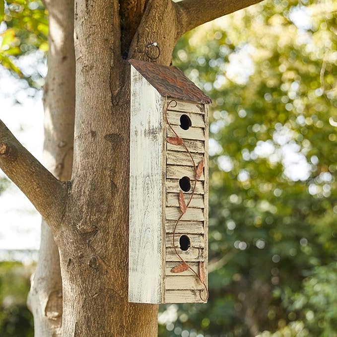 Glitzhome 18" H Wooden Bird House Three-Tier Hanging Distressed Garden Birdhouse