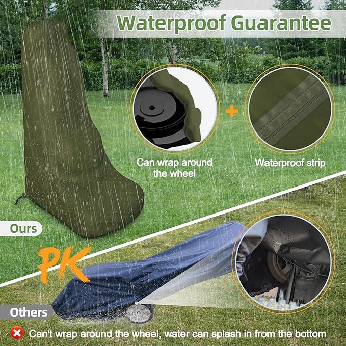 Push Mower Cover, 600D Heavy Duty Waterproof Lawn Mower Cover, Outdoor Lawnmower Cover Universal with Drawstring & Cover Storage Bag (78×23×50 Inch/Green)