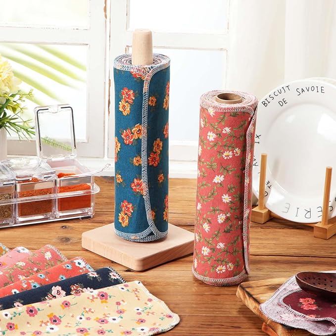 Redbaker 50 Pcs Reusable Paper Towels Paperless Reusable Cotton Cloths Toilet Absorbent Washable Paper Towels with Roll Kitchen Dishcloth for Kitchen Paperless Dishcloths(Vintage)