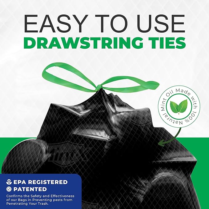 Mint-X Rodent Repellent Trash Bags, 1.3 Mil, Flat Seal, 46" Height x 33" Length, Black (Pack of 100) - MX3346XHB