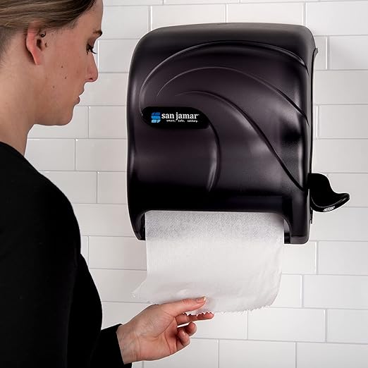 San Jamar Oceans Element Paper Towel Dispenser Fits All Core Sizes with Lever for Bathroom, Kitchens, and Restaurants, Plastic, 8.5 x 12.5 x 12.75 Inches, Black Pearl