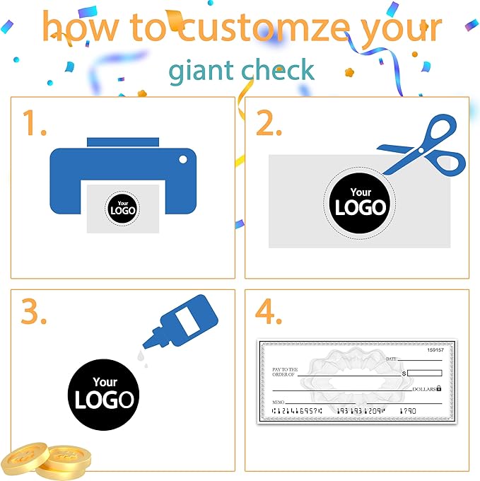 Big Check Giant Check 40x16 Inch Double-Sided Reusable Award Supply | Dual-Color Dry Erase Board for Corporate Events & Fundraisers (Black/Blue) with 2 Markers & Guide