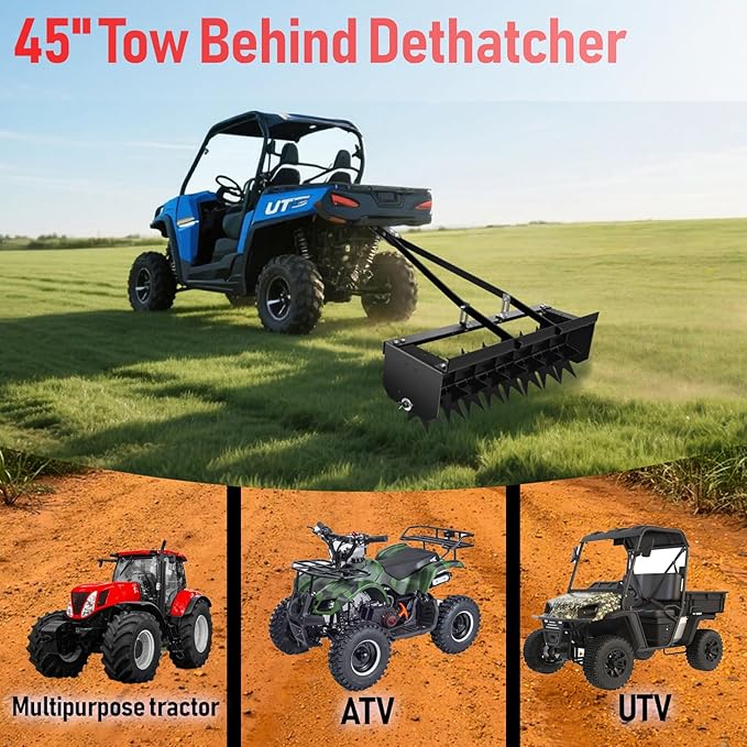 45 Inch Towed Spike Aerator, Tractor Lawn Aerator with 8 Steel Spike Discs, Mower Hitch, Lawn Soil Penetrator with Extra Wide Drawbar for Farm, Planting (Black, 45 Inch)