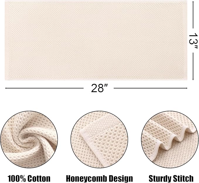 Kitinjoy 100% Cotton Waffle Weave Kitchen Towels, 6-Pack Super Soft and Absorbent Dish Towels for Drying Dishes, Kitchen Hand Towels, 13 in x 28 in, Beige