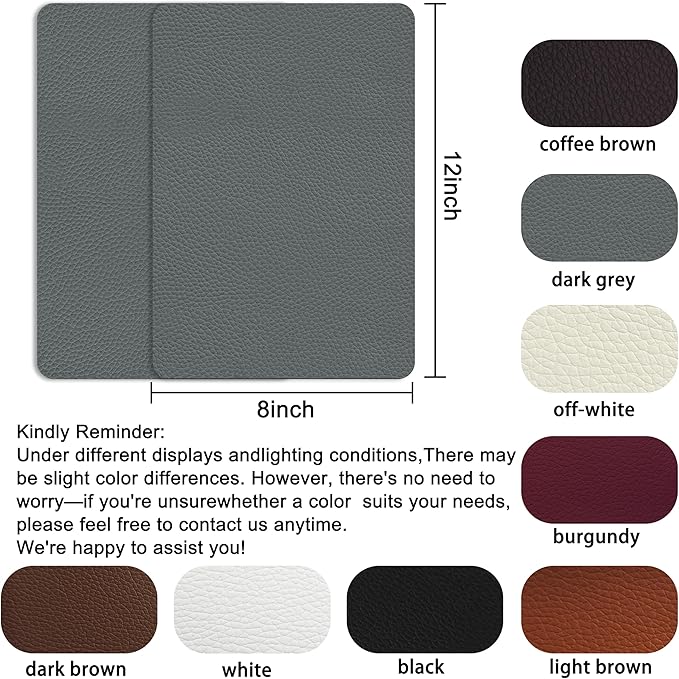 Self Adhesive Leather Repair Patch,8x12 inch Vinyl Repair Kit,Leather Repair Kit for Furniture,Car Seat,Couch,Office Chair,2 Pcs Dark Gray