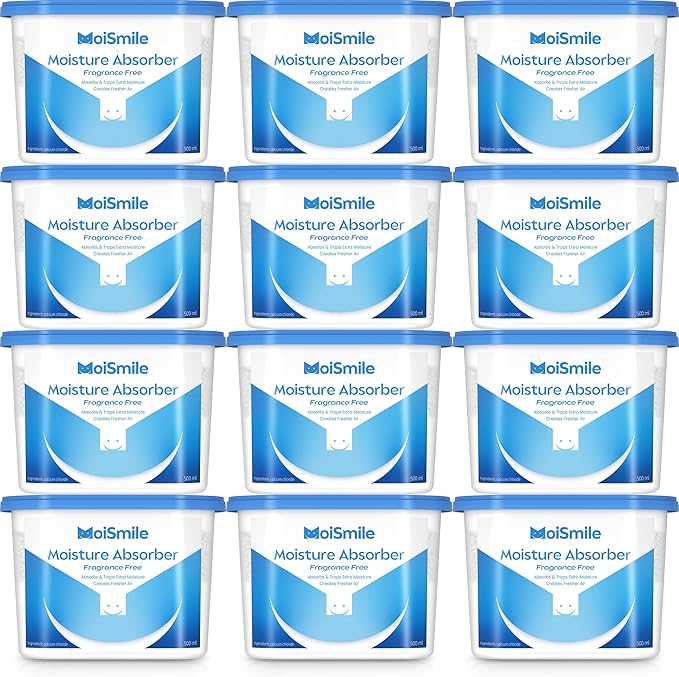 Moisture Absorbers 12 Pack, Fragrance-Free Closet Dehumidifier for Bathroom, Car ＆ Basement, 10.5 oz Refillable Humidity Absorber Boxes