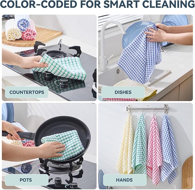 Egles Dish Cloth Terry Kitchen Towel 100% Cotton Kitchen Dish Cloths for Scrubbing Wash Cloths Dish Towels Sets (8 Packs 12x12 Inches & 15x27 Inches Mix Color)