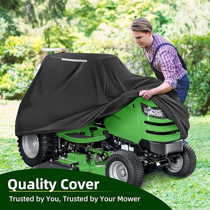 Premium Riding Lawn Mower Cover, Elechomes Heavy Duty 600D Polyester Oxford UV Protection Waterproof Windproof Universal Fits Decks Up to 60" Lawn Mower Dust Covers with Storage Bag 82.5x46x55 Inch
