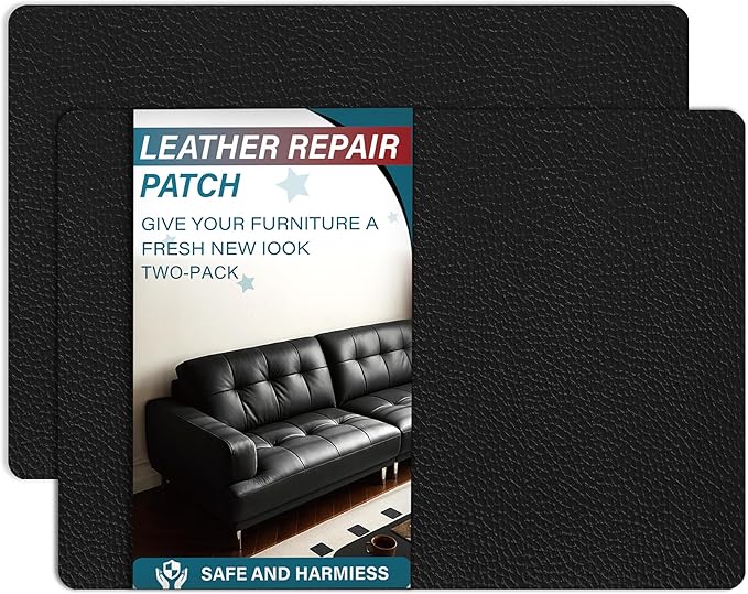 Self Adhesive Leather Repair Patch,8x12 inch Vinyl Repair Kit,Leather Repair Kit for Furniture,Car Seat,Couch,Office Chair,2 Pcs Black