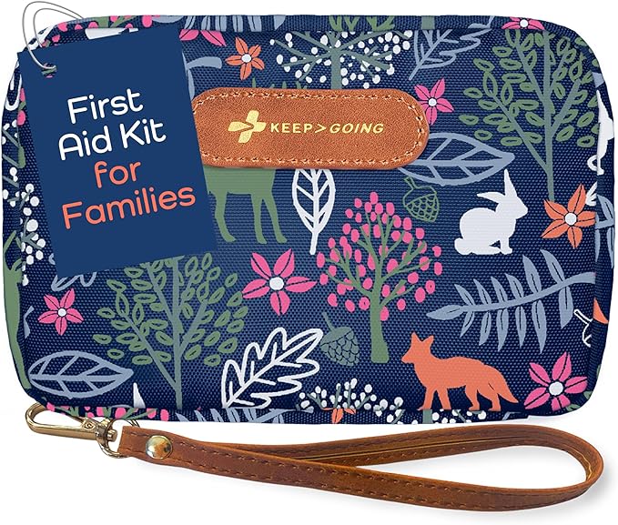KeepGoing Travel First Aid Kit for Kids – 130 Pc. for Car, Home, Purse, Diaper Bag & Backpack with Latex-Free Bandages - Mini First Aid Kit Travel Size TSA-Approved