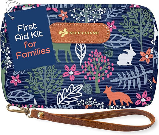 KeepGoing Travel First Aid Kit for Kids – 130 Pc. for Car, Home, Purse, Diaper Bag & Backpack with Latex-Free Bandages - Mini First Aid Kit Travel Size TSA-Approved