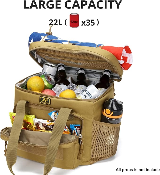 Lunch Box for Men, Tactical Lunch Bag MOLLE Webbing Leakproof Insulated Large Lunch Cooler Women Adult Meal with Adjustable Shoulder Strap Durable Lunch Pail (Brown)
