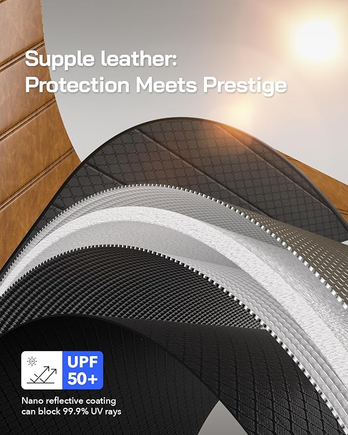 Windshield Sun Shade for Ram 1500 2019-2025 with 5 inch Wide Sensor, Custom Front Window Sunshade - Leather