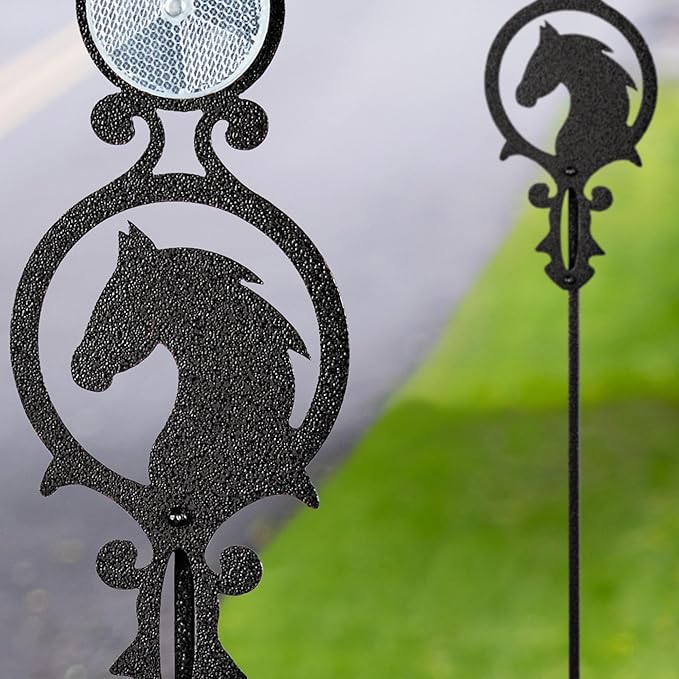 Touch of Class Pathways Reflective Driveway Marker Stake Set of Two for Outdoor Use | Horse Silhouette Design | Personalized Tall Reflector Set of 2 | Black Durable Finish