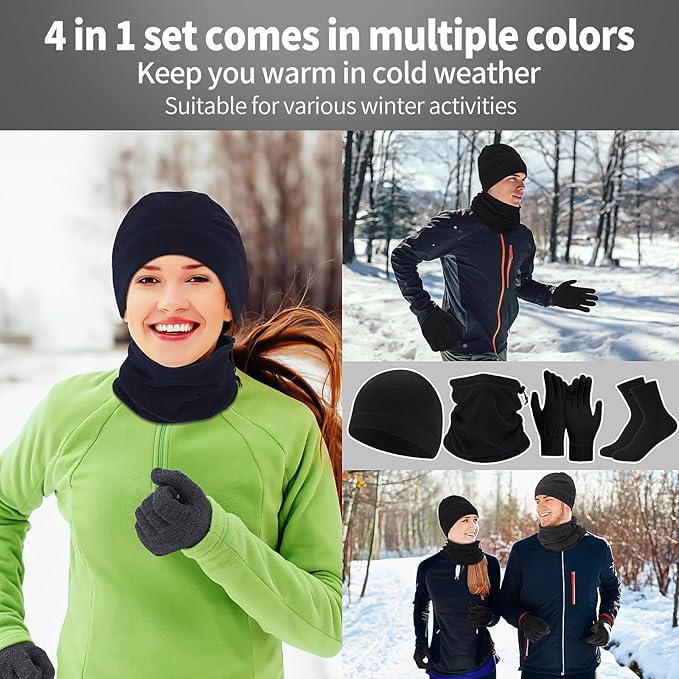 Liitrsh 148 Pcs Bulk Winter Fleece Hats Gloves Scarf Sock Sets for Men Women, Beanies for Homeless Donation Charity Bundle