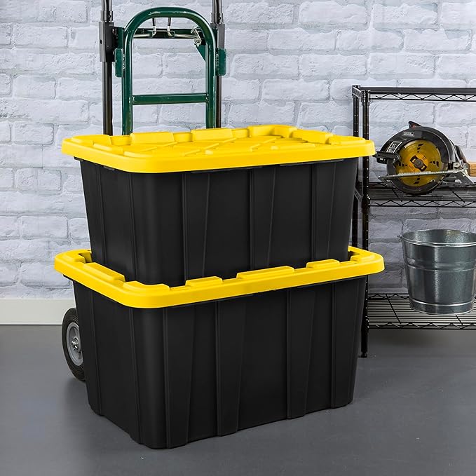 Sterilite 24-Pack Stackable Storage Bins, Heavy Duty Totes w/ Lids, 17 Gallon, Black/Yellow
