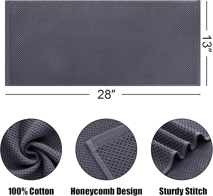 Kitinjoy 100% Cotton Waffle Weave Kitchen Towels, 8-Pack Super Soft and Absorbent Dish Towels for Drying Dishes, Kitchen Hand Towels, 13 in x 28 in, Dark Grey