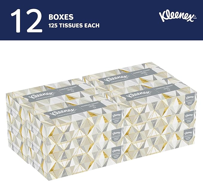 Kleenex® Professional Facial Tissue, Bulk (03076), 2-Ply, White, Flat Facial Tissue Boxes for Business, Convenience Case (125 Tissues/Box, 12 Boxes/Case, 1,500 Tissues/Case)