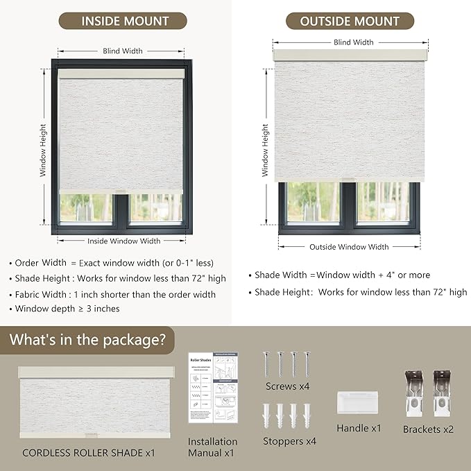 Cordless Blackout Roller Shades Blinds for Windows Free-Stop,Pull Down Room Darkening with Valance,Thermal Insulated Woven Fabric Window Door Blinds for Home,Office,Linen 15" W x 72" H
