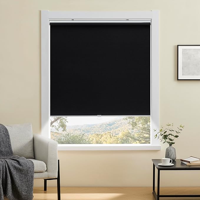 Cordless 100% Blackout Roller Shades for Windows,UV Protection Pull Down Shades,Room Darkening Door Blinds Thermal Insulated Fabric for Home Office and Bedroom(40" W x 72" H,Black)