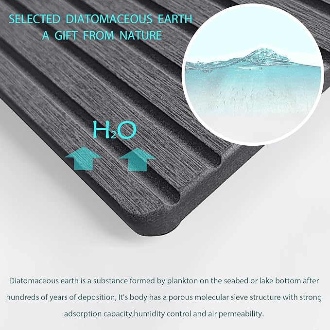2 PCS Water Absorbent Diatomite Coasters (10.2" x 4"), Grooved Design, Water Absorbing Stone Used for Hand Soaps & Plants & toiletries in The Modern Home