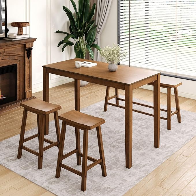 Sophia & William Dining Table Set for 4, Wooden Kitchen Table Set with Bench and 2 Chairs, Space-Saving Farmhouse Dining Sets,Rustic Caramel