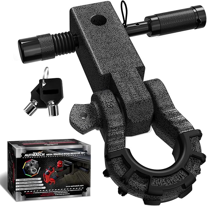 AUTMATCH Shackle Hitch Receiver 2" with 3/4" Mega D Ring Shackle and 5/8" Trailer Hitch Lock Pin, 68,000 Lbs Break Strength Heavy Duty Receiver Towing Kit for Off-Road Vehicle Recovery, Grainstone