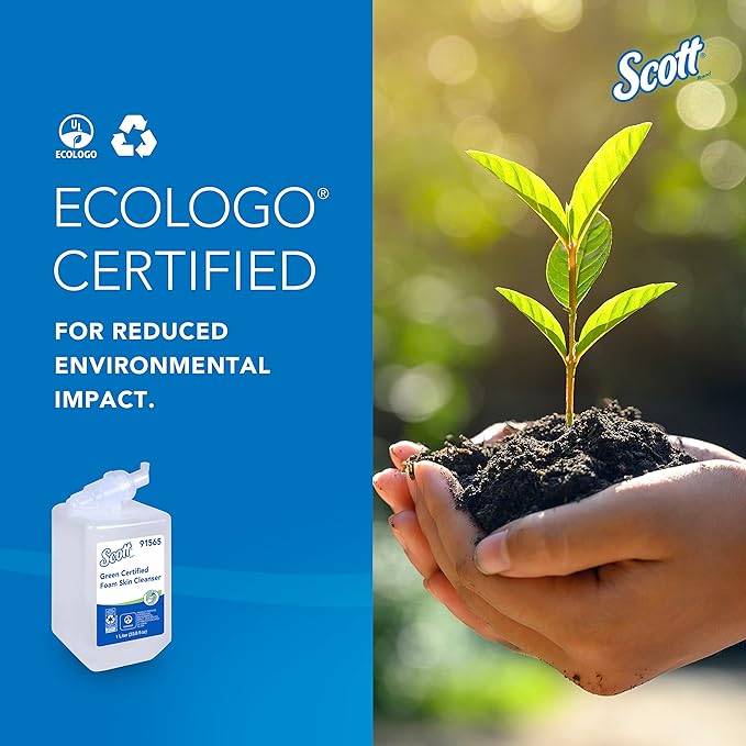 Scott Professional Green Certified Foam Hand Soap (91565), 1.0 L, Foaming, Clear, No Fragrance Added, Manual Refills, Ecologo, NSF E-1 Rated (6 Bottles)