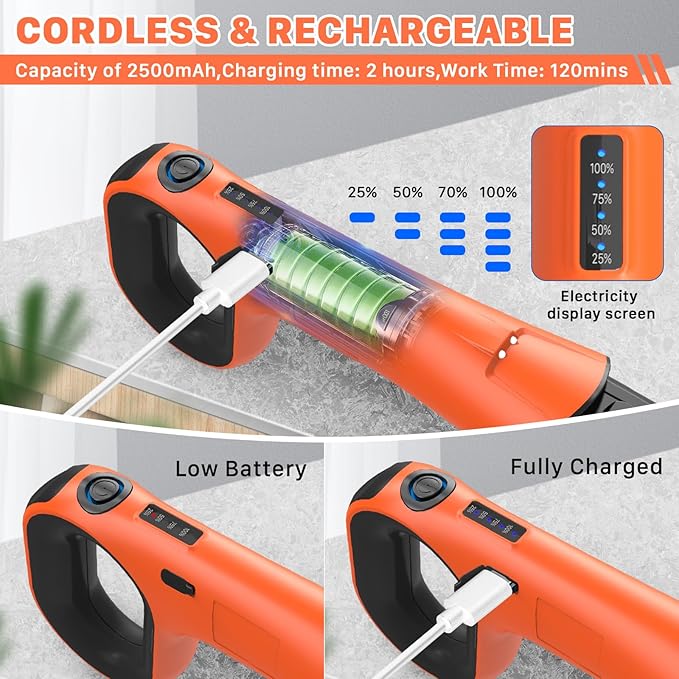 Hillyfe Electric Grill Cleaner for Outdoor,Cordless Rechargeable Grill Brush with 3 Brush Heads, 450RPM,2 Hours of Continuous Operation,LED Light,Grill Scraper,Grilling Gifts for Men,Orange