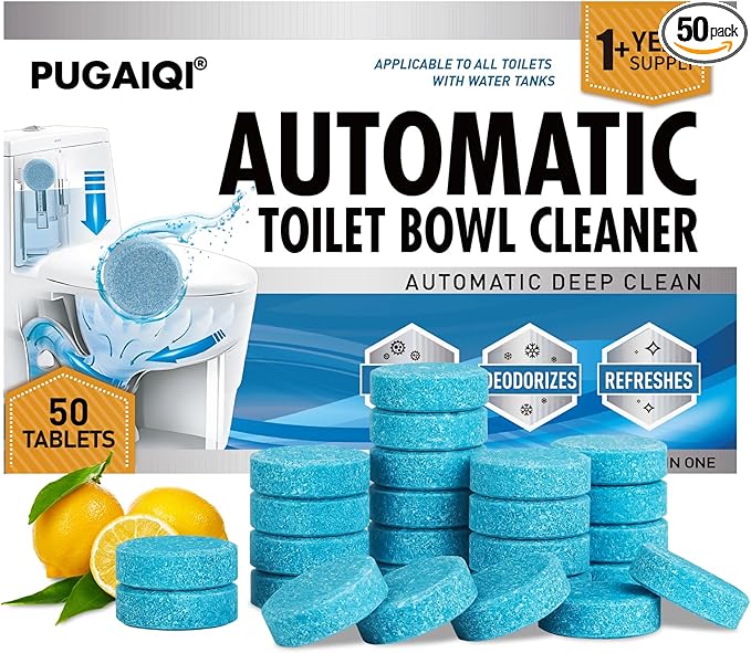 Toilet Bowl Cleaner Tablets Blue Toilet Tank Cleaners, Septic-Safe Hard Water Stain Remove, Automatic Toilet Cleaning & Deodorizer Effervescent Stain & Odor Remover Bathroom， Fresh Scent 50 Tabs LLL