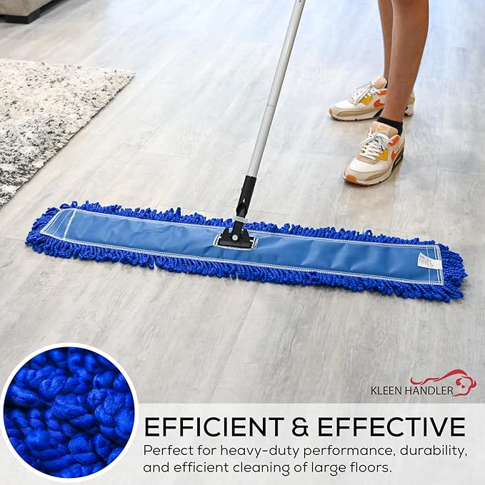 KLEEN HANDLER 36 Inch Microfiber Dust Mop Bulk Pack of 12, Large Washable Commercial Mop Head Replacement, Sweeper, Janitorial Supplies, Blue