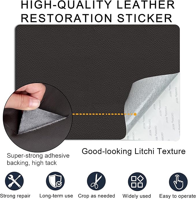 Self Adhesive Leather Repair Patch,8x12 inch Vinyl Repair Kit,Leather Repair Kit for Furniture,Car Seat,Couch,Office Chair,2 Pcs Coffee