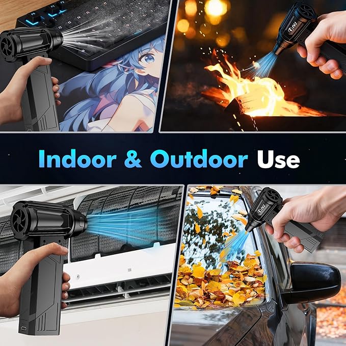 IVJ Compressed Air Duster, 180000RPM Super Power Cordless Electric Air Duster with LED Light Rechargeable 4 Gear Adjustable Mini Air Duster, Dust Blower for Computer, Keyboard, House, Outdoor and Car