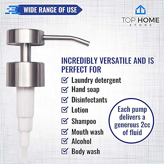 Elegant Flat Top Stainless Steel Soap and Lotion Dispenser Pumps (Brushed Nickel, 2 Pack)