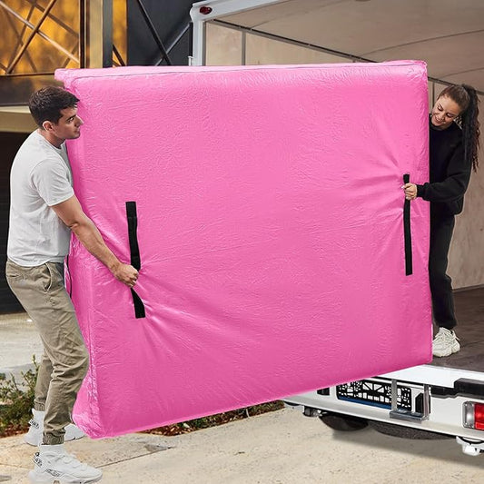 Mattress Bags for Moving, BETU Mattress Protector Waterproof Mattress Cover Queen Size Storage Bags with 8 Heavy-Duty Handles and Zipper for Bed Extra Thick Large Reusable (82"x62"x15" Pink)